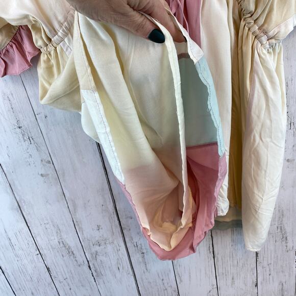 NWT Main Strip Cream/White/Mint/Rose Colorblock Tie Waist Romper Size Small - Picture 10 of 14